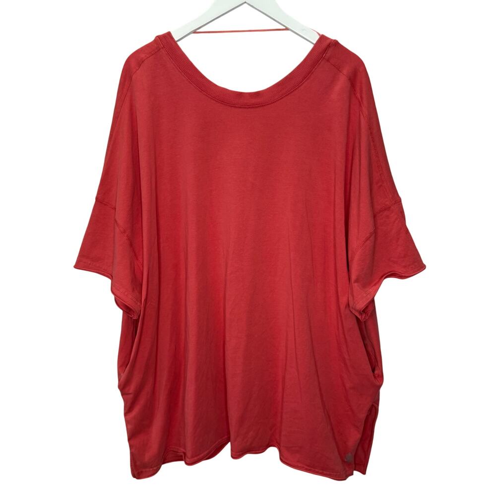 FP Movement Short Sleeve Oversized Top Shirt Coral Red V-Back Pockets Size L